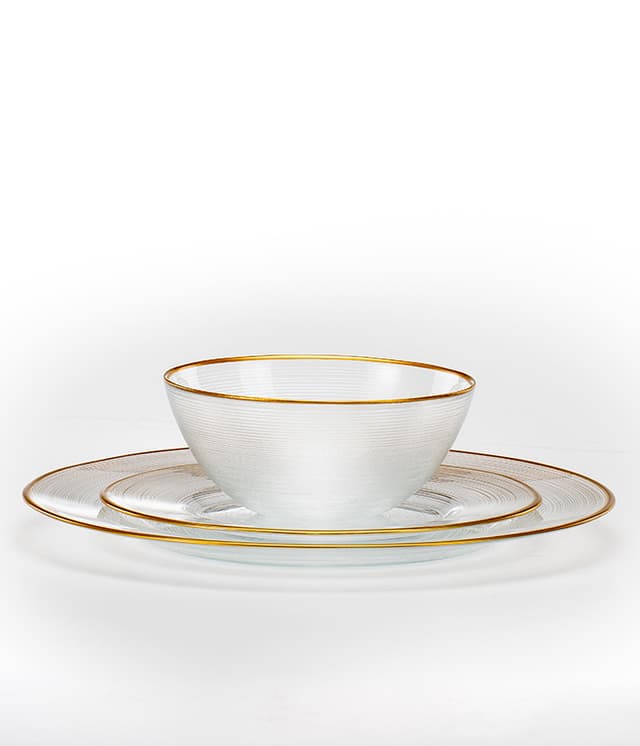 סט אוכל 18 חלקים זכוכית שקוף שוליים זהב CALLA - HOM'S