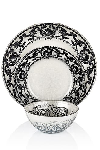 סט צלחות 18 חלקים ISABELLE בגימור תחרה שחור - HOM'S