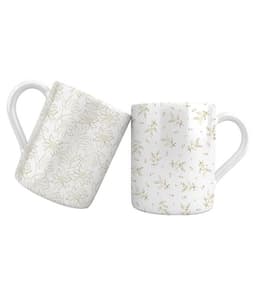 סט 2 מאגים 13.5 ס"מ עלים זהב + 2 כפיות נירוסטה ESPECIALLY FOR YOU - HOM'S