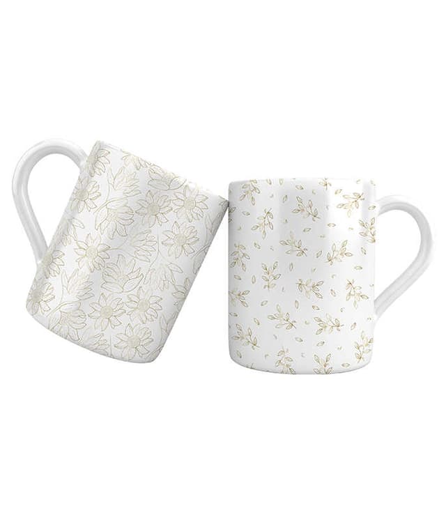 סט 2 מאגים 13.5 ס"מ עלים זהב + 2 כפיות נירוסטה ESPECIALLY FOR YOU - HOM'S