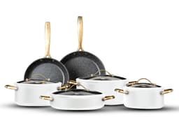 סט 10 חלקים - סירים 20/24/28 סוטאז' 28 מחבתות 24/28 REGAL לבן ידיות זהב מבית Food appea - HOM'S