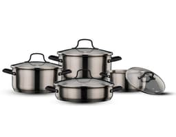 מארז כלי בישול מנירוסטה 8 חלקים - סירים 20/24/28 סוטאז' 28 SELECT BLACK מבית Food appeal - HOM'S