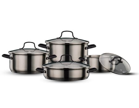 מארז כלי בישול מנירוסטה 8 חלקים - סירים 20/24/28 סוטאז' 28 SELECT BLACK מבית Food appeal - HOM'S