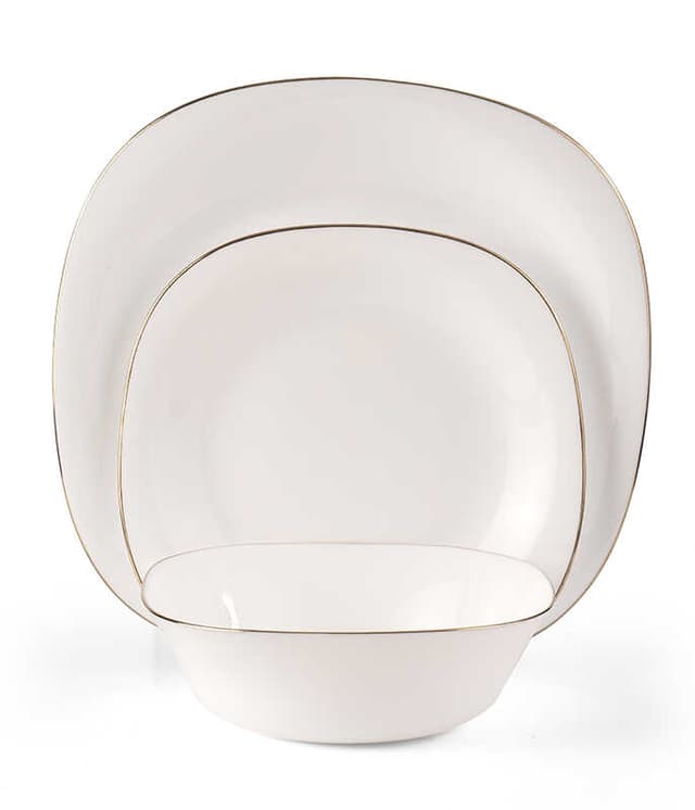 סט אוכל מרובע 18 חל זכוכית לבן אנטי ציפ שוליים זהב GOLD MOON מבית Food appeal