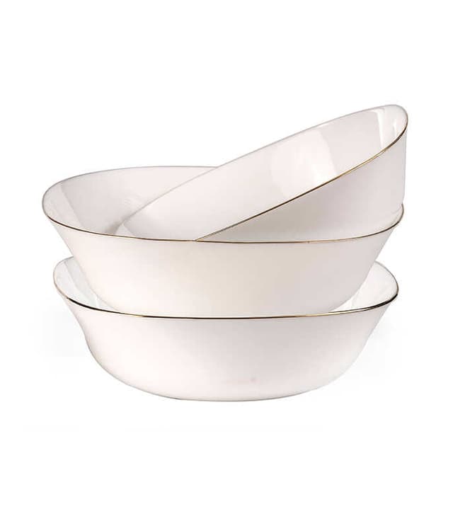 סט 3 קעריות הגשה זכוכית לבן אנטי צ'יפ שוליים זהב 15.24 ס"מ GOLD MOON מבית Food appeal