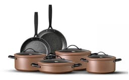 סט סירים 10 חלקים - REGAL נחושת ידיות שחורות - HOM'S