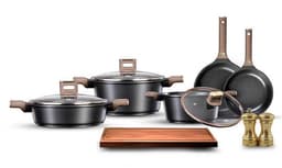 סט סירים 11 חלקים - CHARM ידיות "אפקט העור" צבע חום כהה - HOM'S