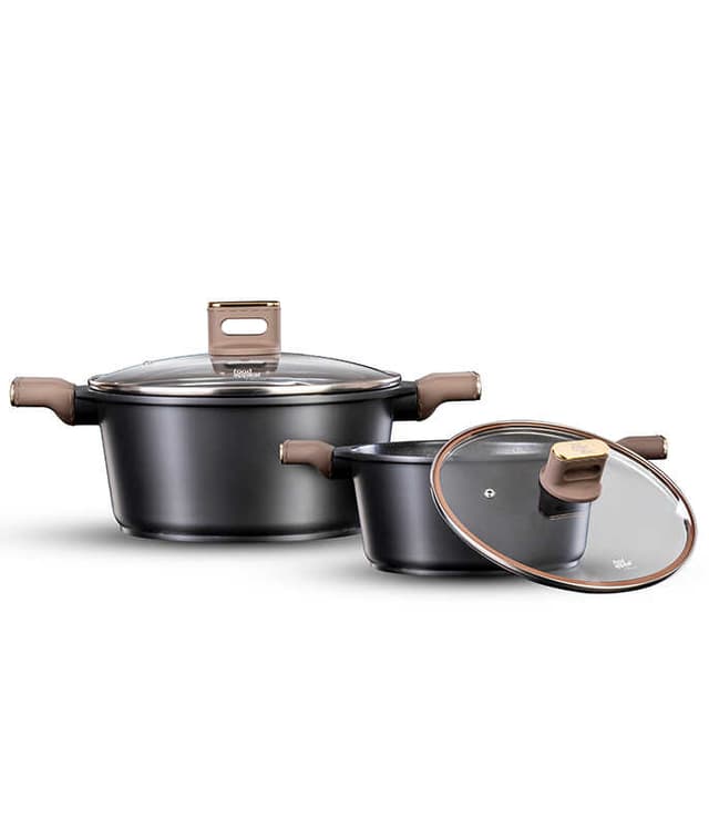 סט סירים 4 חלקים - CHRAM ידיות "אפקט העור" חום כהה - HOM'S