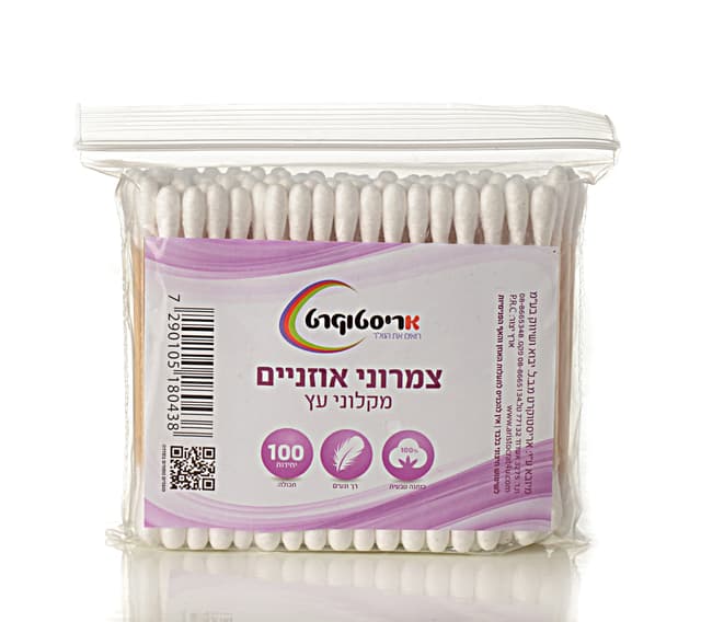 צמרוני אוזניים מקלוני עץ 100 יחידות