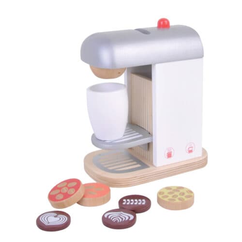 מכונת קפה צעצוע מעץ מלא לילדים כולל סוגי קפה וכוס למטבח לילדים