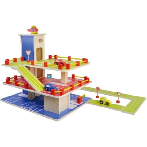 צעצוע מעץ, חניון מעץ מלא למכוניות 3 קומות כולל מנחת מסוקים, מעלית לחניון, תמרורים מעץ, מכוניות מעצ מלא , מסוק מעץ. - ToySale חנות הצעצועים הזולה במדינה