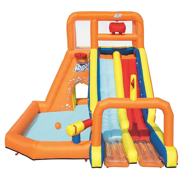 Bestway H2OGO פארק מים טירה צונאמי מתנפח, עם שתי מגלשות, אקדח מים, כדורסל חישוק, קיר טיפוס, בריכה מנהרה, צבועוני במיוחד. - ToySale חנות הצעצועים הזולה במדינה