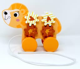 צעצוע משיכה מעץ מלא לתינוקות, אריה נגרר, הכולל פעלולון להתפתחות הילד, חוט נשיאה וגלגלים - ToySale חנות הצעצועים הזולה במדינה