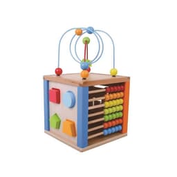 צעצוע התפתחות מעץ, קוביית פעילות מאתגרת הכוללת מבוך, חשבונייה ללימוד חשבון, פעלולון ומשחק השחלת חרוזים, לפיתוח תיאום עין ויד - ToySale חנות הצעצועים הזולה במדינה