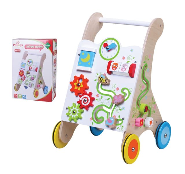 הליכון פעילות מעץ לתינוק, הליכון מאתגר לפעוטות עם ידית אחיזה וגלגלים מונעי החלקה - ToySale חנות הצעצועים הזולה במדינה