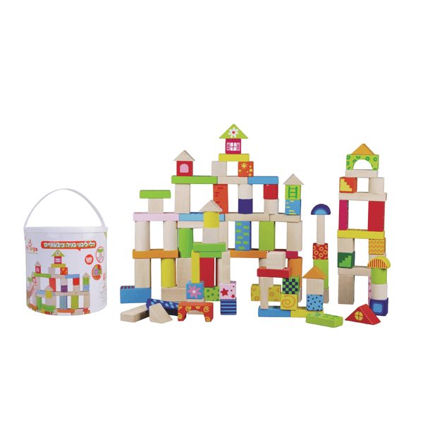 דלי לבני בניה קוביות מצויר 100 יחידות - ToySale חנות הצעצועים הזולה במדינה