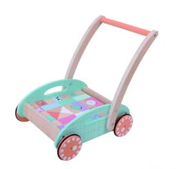 עגלת משיכה מעץ מלא לתינוקות כולל 34 חלקים של צורות הנדסיות שונות מעץ להרכבה והתפתחות הילד, ידית נשיאה וגלגלים - ToySale חנות הצעצועים הזולה במדינה