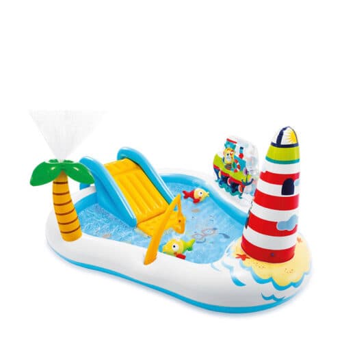 בריכת פעילות מתנפחת לפעוטות, בעיצוב דייגים כולל מגלשת מים דגם 57162 מידות 218X188X99ס"מ מבית INTEX - ToySale חנות הצעצועים הזולה במדינה