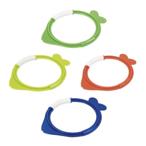 סט משחק צלילה לבריכה לילדים בעיצוב טבעות דגים דגם 26009 הכולל 4 דגים במגוון צבעים מבית BESTWAY - ToySale חנות הצעצועים הזולה במדינה