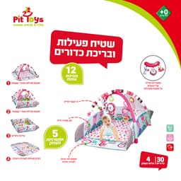 שטיח פעילות ובריכת כדורים לתינוקות 5 ב-1 בצבעי ורוד עם איורים לעידוד זחילה והתפתחות - ToySale חנות הצעצועים הזולה במדינה