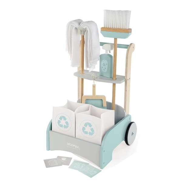 עגלת ניקיון מעץ לילדים בצבעי פסטל עם גלגלים מונעי החלקה וידית נשיאה לשיפור מיומנות הליכה לפעוטות - ToySale חנות הצעצועים הזולה במדינה