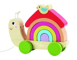 צעצוע משיכה צבעוני מעץ מלא לתינוקות, חילזון נגרר, הכולל פעלולון להתפתחות הילד, חוט נשיאה וגלגלים - ToySale חנות הצעצועים הזולה במדינה