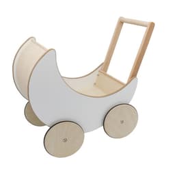 עגלת בובה רטרו והליכון מעץ עם גלגלים מונעי החלקה לשיפור מיומנות הליכה של פעוטות בצבעי לבן ועץ - ToySale חנות הצעצועים הזולה במדינה