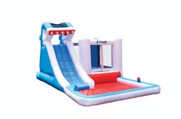 מתנפחים - מתקן שעשועים טרמפולינה ופארק מים מתנפח לילדים, בעיצוב של כריש עם קיר טיפוס, בריכה ומגלשת מים - ToySale חנות הצעצועים הזולה במדינה