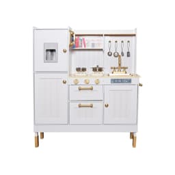 מטבח מעץ מפואר לילדים דגם נוגה בצבעי לבן וזהב עם כיריים אלקטרוניים, תנור, כיור וטלפון - ToySale חנות הצעצועים הזולה במדינה