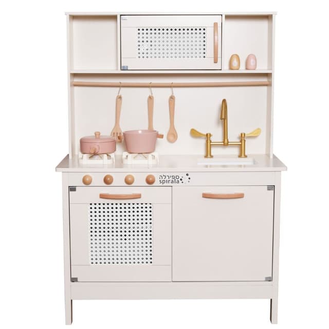 מטבח רטרו מעץ איכותי לילדים דגם לירון, כולל כיריים אלקטרוניים - ToySale חנות הצעצועים הזולה במדינה