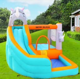 מתנפח גדול + משטח קפיצה + מגלשה + קיר טיפוס + ברכה קטנה Doctor Dolphin - ToySale חנות הצעצועים הזולה במדינה