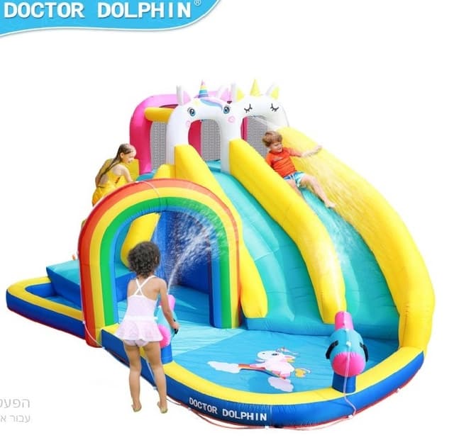 פארק מים חד קרן מתנפח עם מגלשה וקיר טיפוס Doctor Dolphin - ToySale חנות הצעצועים הזולה במדינה
