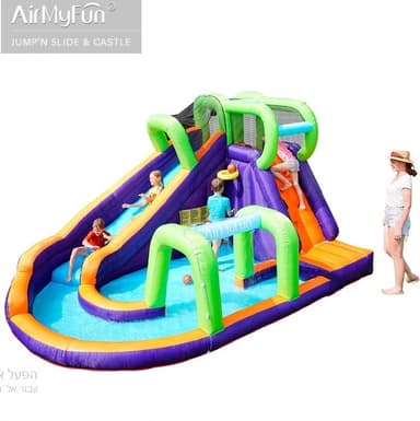 Airmyfun מתנפח פארק מים עם מגלשות מים כפולות, מקפצה אופציית שימוש רטוב ויבש, בריכת מים ענקית עמידה ועבה במיוחד - ToySale חנות הצעצועים הזולה במדינה