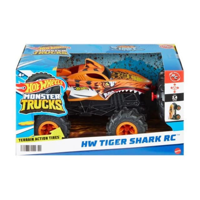 משאית מפלצתית על שלט נמר כריש - Hot Wheels - ToySale חנות הצעצועים הזולה במדינה