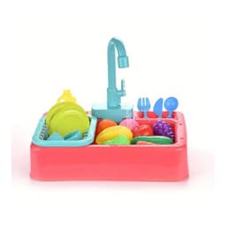 כיור עם ברז אלקטרוני מתיז מים בצבעי ורוד כולל כלי מטבח לשטיפה צעצוע מדמה מציאות לילדים - ToySale חנות הצעצועים הזולה במדינה