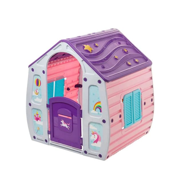 בית פלסטיק לחצר דגם חד-קרן לילדים בצבעי ורוד וסגול 102X90X109 ס"מ - מבית STARPLAST - ToySale חנות הצעצועים הזולה במדינה
