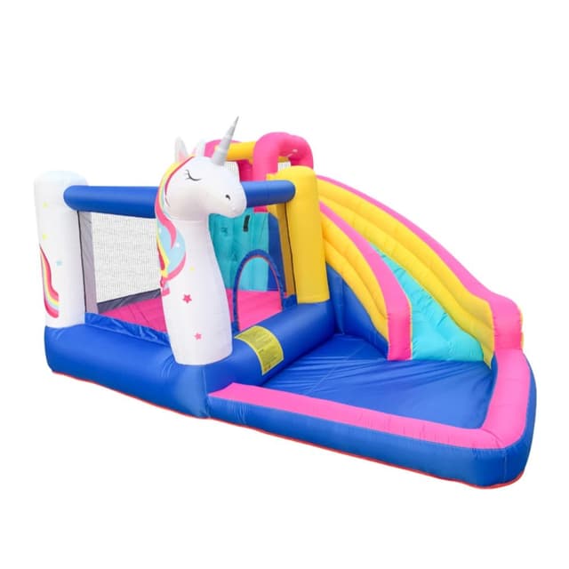 פארק מים לילדים, מתנפחים - מתקן שעשועים מתנפח לילדים, בעיצוב של חד קרן עם מגלשה, חדר קפיצה וקיר טיפוס - ToySale חנות הצעצועים הזולה במדינה