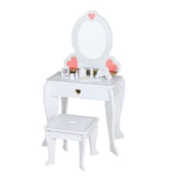 שידת איפור מעץ מדהימה לילדים דגם רון לבנה כולל שרפרף ומראה, מגירת אחסון ואביזרי איפור מעץ לילדים - ToySale חנות הצעצועים הזולה במדינה