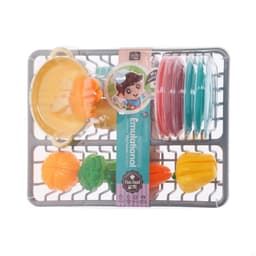 מתקן ייבוש כלים לילדים עם כלי מטבח ופרות עם סקווץ - ToySale חנות הצעצועים הזולה במדינה