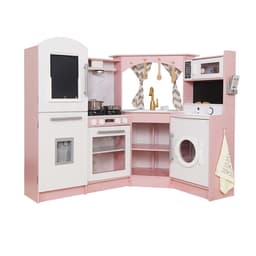 מטבח אלקטרוני מפואר מעץ לילדים, דגם אסף בצבע ורוד כולל מקרר בר מים, מכונת כביסה, כיריים חשמליים, תנור, מיקרוגל, כיור עם ברז - ToySale חנות הצעצועים הזולה במדינה