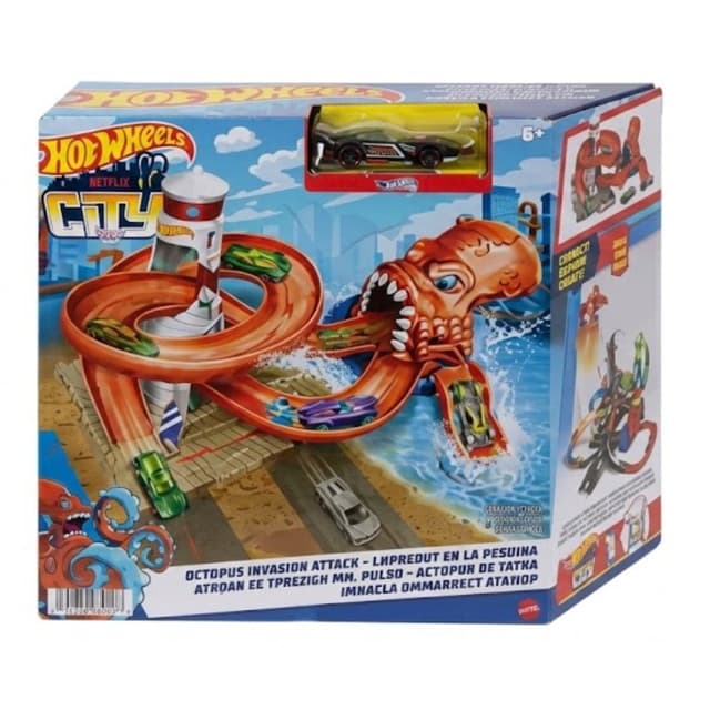 מארז מסלול הוט ווילס סיטי חיות תוקפות (Hot Wheels City Nemesis Attack Track Set) + מכונית - ToySale חנות הצעצועים הזולה במדינה