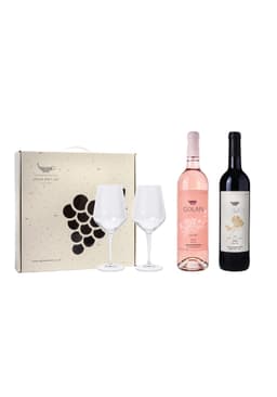 מארז שי גולן מרלו ורוזה עם 2 כוסות יין