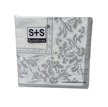 חבילה 20 מפיות מעוצבות מעוטרות אפור לבן 33X33 ס"מ קונים רק באטרקציה מהיבואן לצרכן