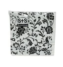 חבילה 20 מפיות מעוצבות דו שכבתי פרחים שחור לבן 33X33 ס"מ קונים רק באטרקציה מהיבואן לצרכן