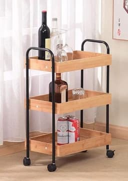 עגלת אחסון והגשה עם 3 מדפים מבמבוק איכותי קונים רק באטרקציה מהיבואן לצרכן