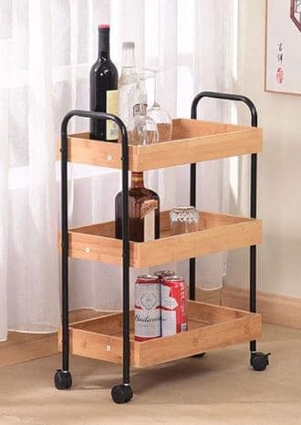 עגלת אחסון והגשה עם 3 מדפים מבמבוק איכותי קונים רק באטרקציה מהיבואן לצרכן