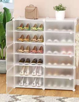 ארונית אחסון עשויה פלסטיק רך מכילה 6 קוביות 12 מדפים, צבע לבן.