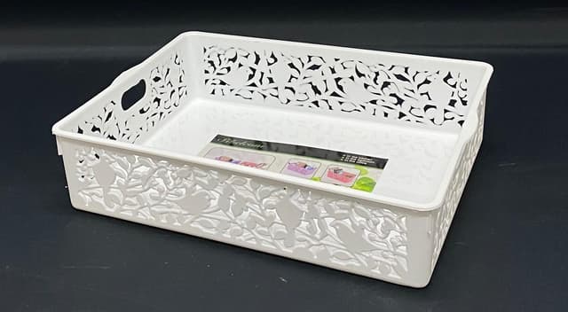 סלסלה דגם ציפורים בצבע לבן 34X26, סלסלאות במגוון דגמים