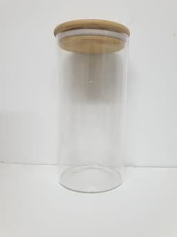 צנצנת זכוכית עגולה עם מכסה במבוק סגירה וקום 1.3 ליטר