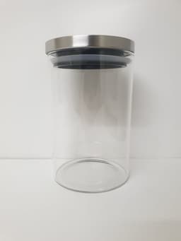 צנצנת זכוכית עגולה עם מכסה פלסטיק סגירה וקום 1 ליטר